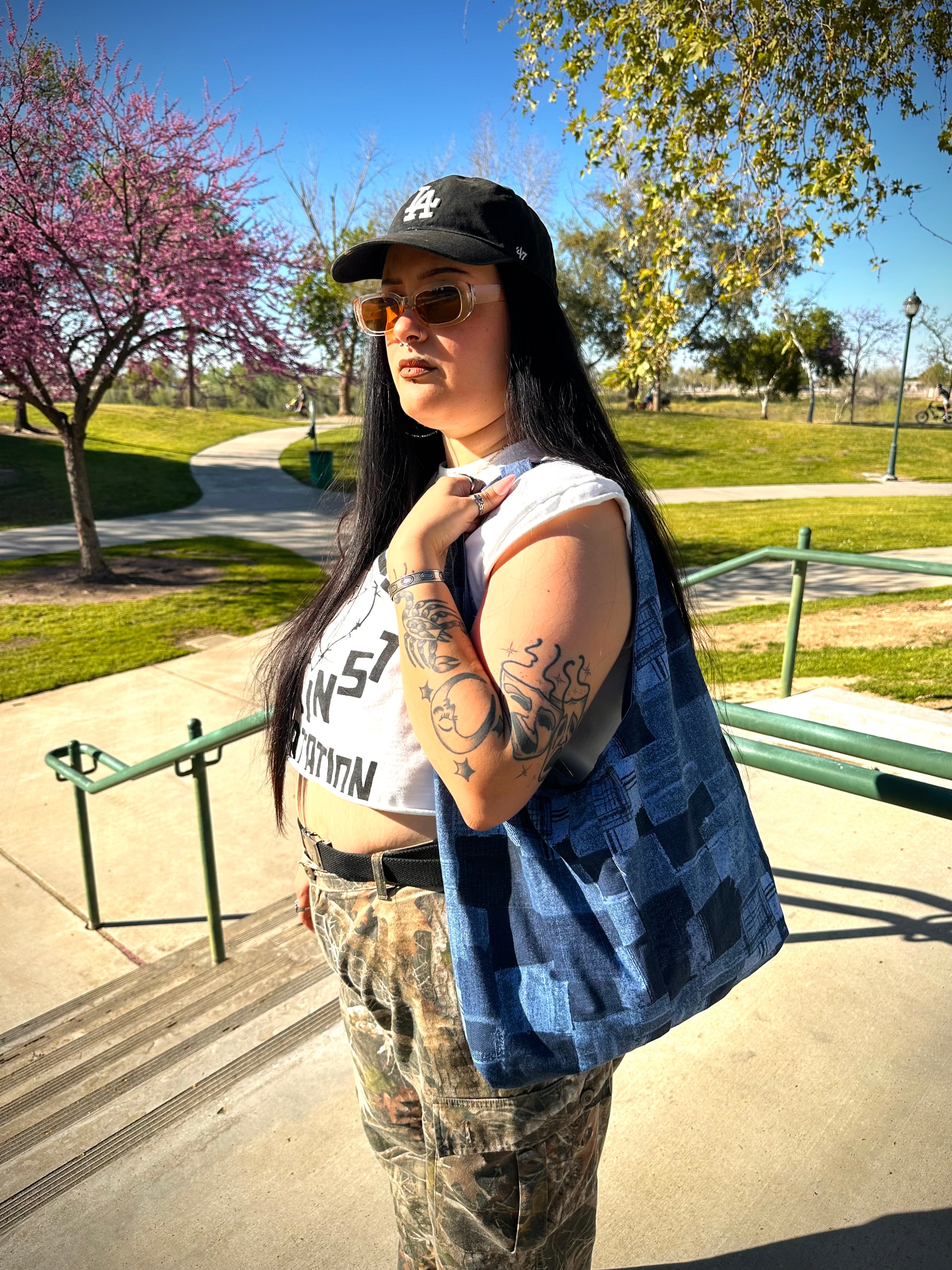 Faux Denim Boho Bag