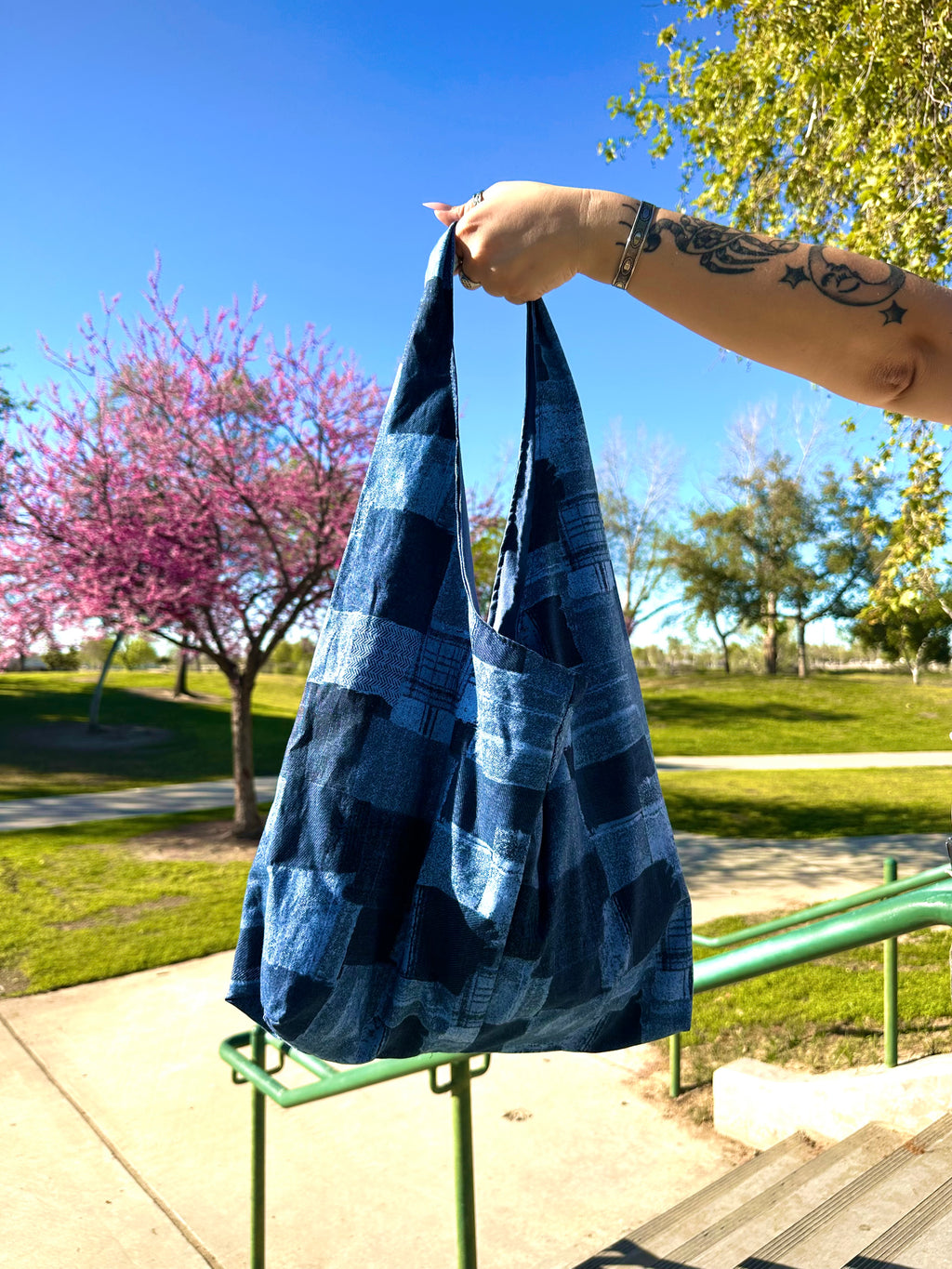 Faux Denim Boho Bag