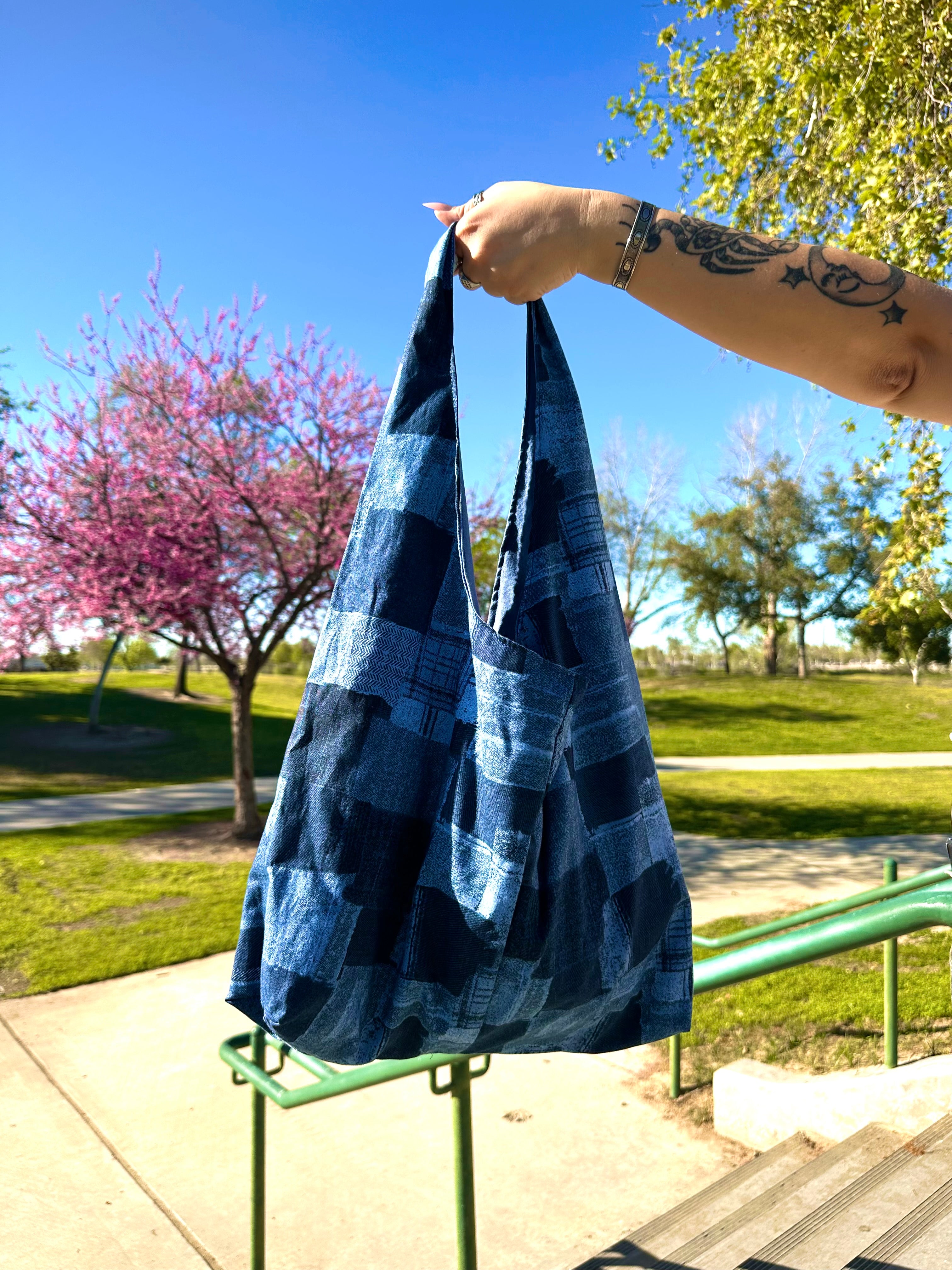 Faux Denim Boho Bag